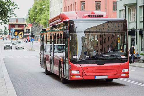 Exteriör av en buss.